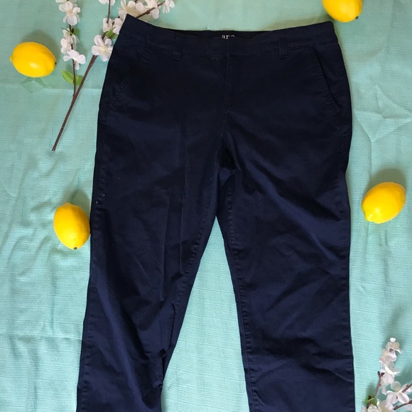 Navy blue cropped chino straight leg pants - Picture 2 of 3